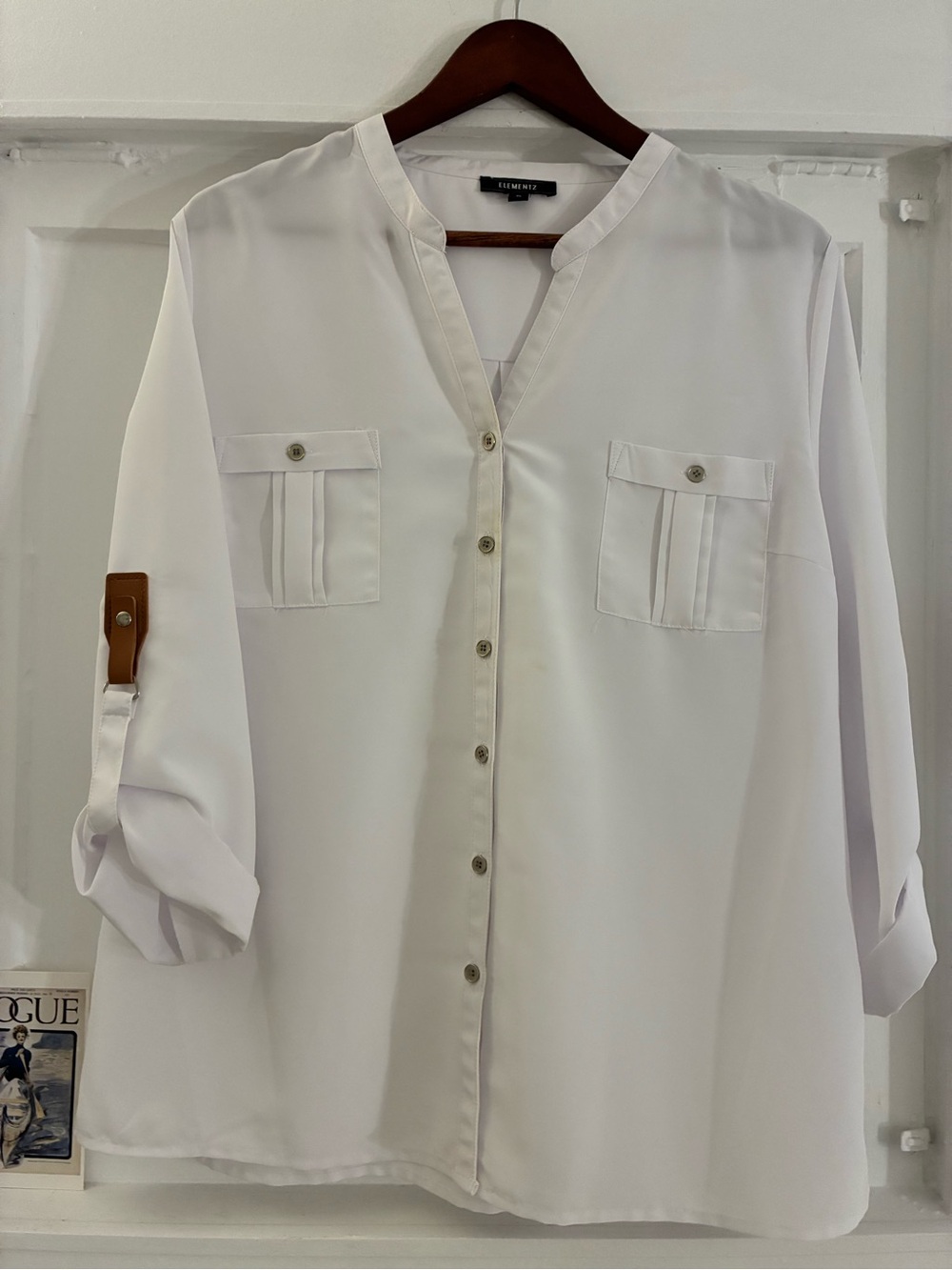 Elementz White V-Neck Button-Front Women’s Shirt